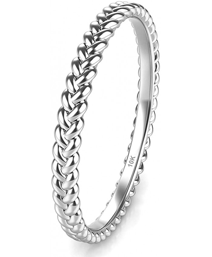 10K White Gold 2MM Eternity Braided Rope Stackable Wedding Band Ring