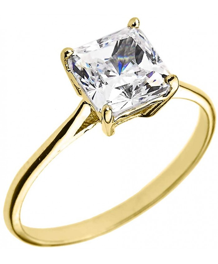 10k Yellow Gold CZ Princess Cut Solitaire Engagement Ring |