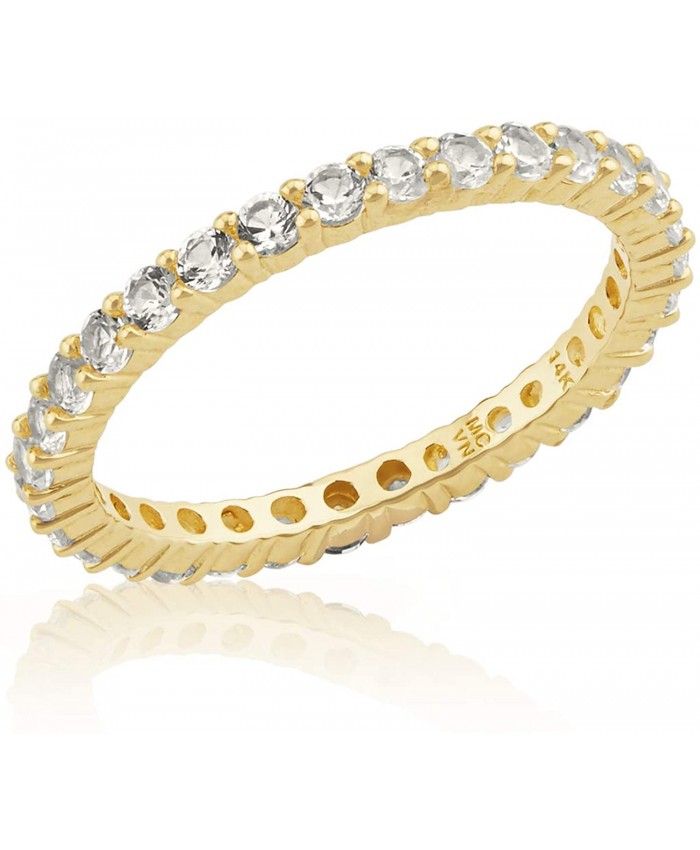 14K Solid Yellow or White Gold Created White Sapphire Eternity Ring 2mm
