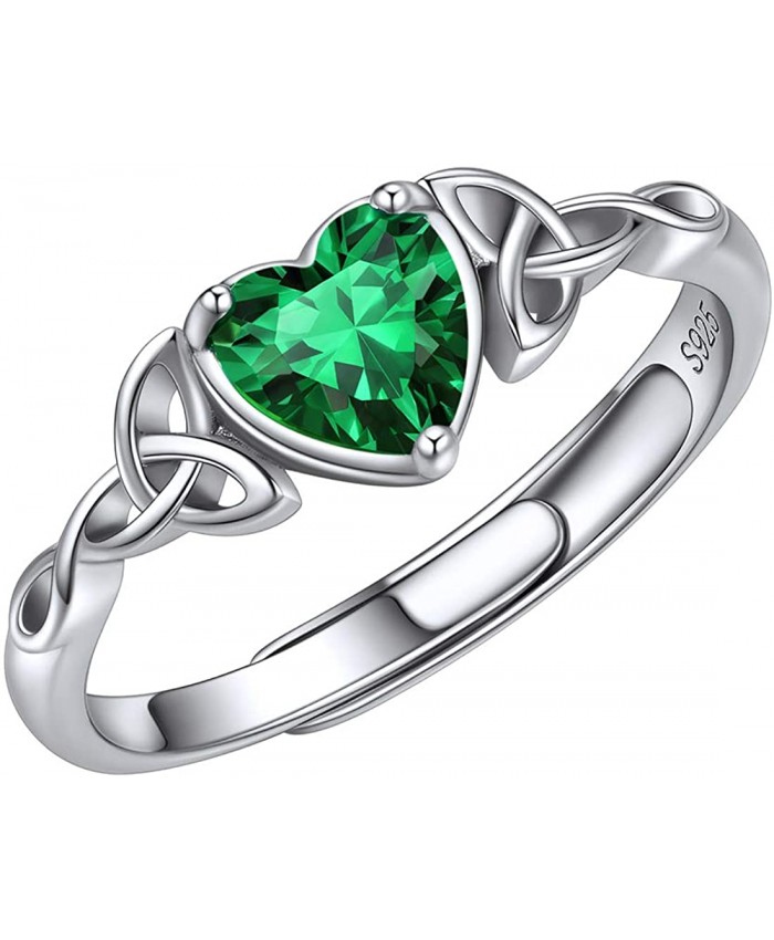 ChicSilver 6mm May Birthstone Rings for Women 925 Sterling Silver Celtic Knot Green Emerald Heart Rings Comfort Fit Wedding Band