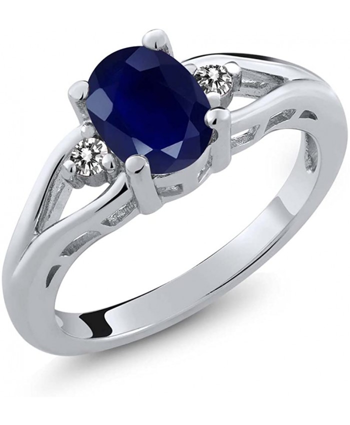 Gem Stone King 925 Sterling Silver Blue Sapphire and White Diamond 3-Stone Women's Engagement Ring 1.86 Ct Oval Available in size 5 6 7 8 9 |