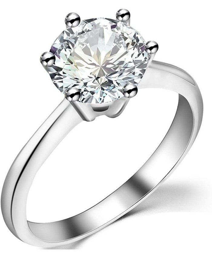 Stainless Steel 1 to 4 Carat Cubic Zircon Simulated Diamond Solitaire Wedding Engagement Ring |