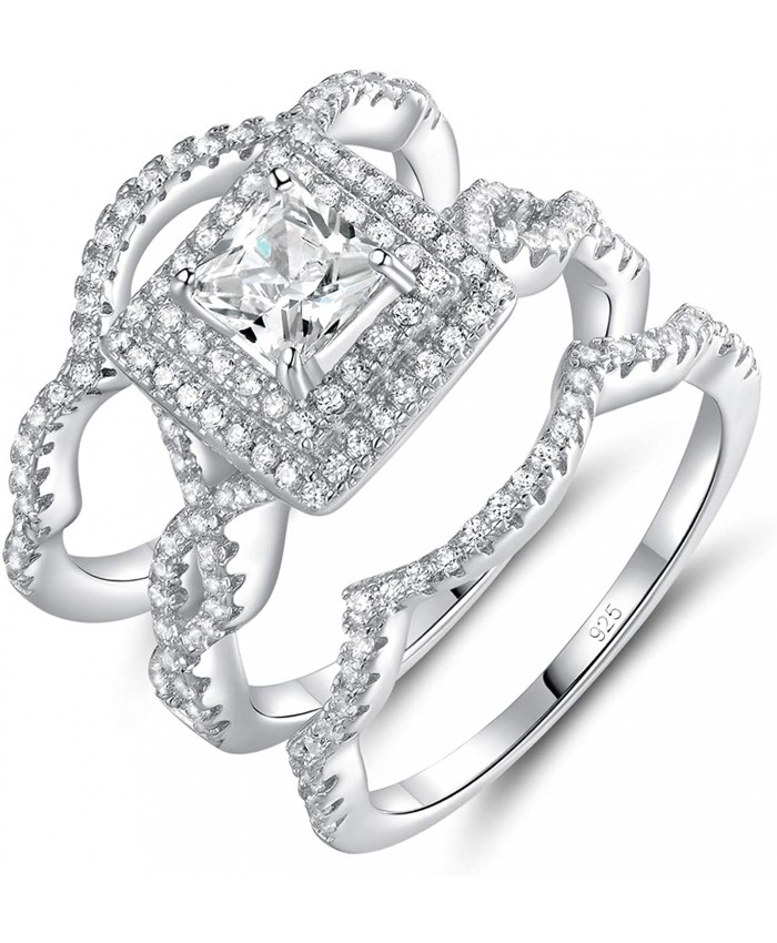 SUPRAONE Wedding Engagement Ring Set for Women 925 Sterling Silver Cubic Zirconia 3pcs Princess White Cz Sz 6-11