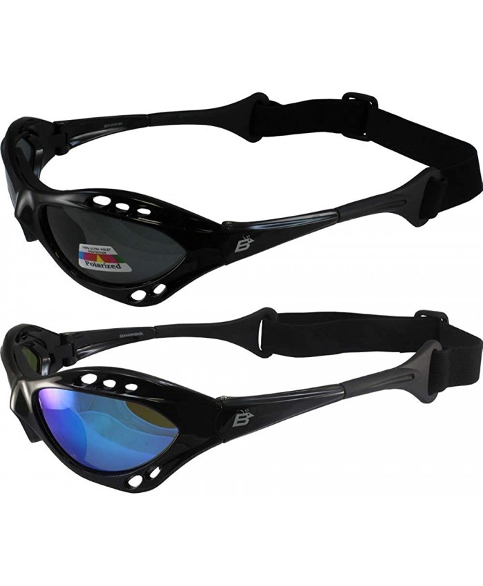 2 Pair Birdz Seahawk Polarized Sunglasses Floating Jet Ski Goggles Sport Kite-Boarding Surfing Kayaking 1 Black with Blue Lenses and 1 Black with Smoke Lenses at Men’s Clothing store