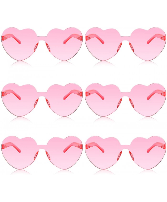 6 Pairs Valentines Heart Sunglasses Transparent Love Glasses Tinted Eyewear Rimless Glasses Light Pink