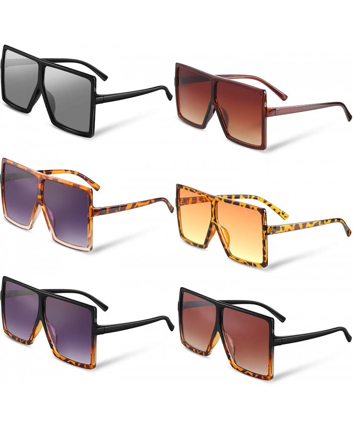 6 Pieces Oversized Square Sunglasses Flat Top Fashion Shades Oversize Sunglasses Assorted Color
