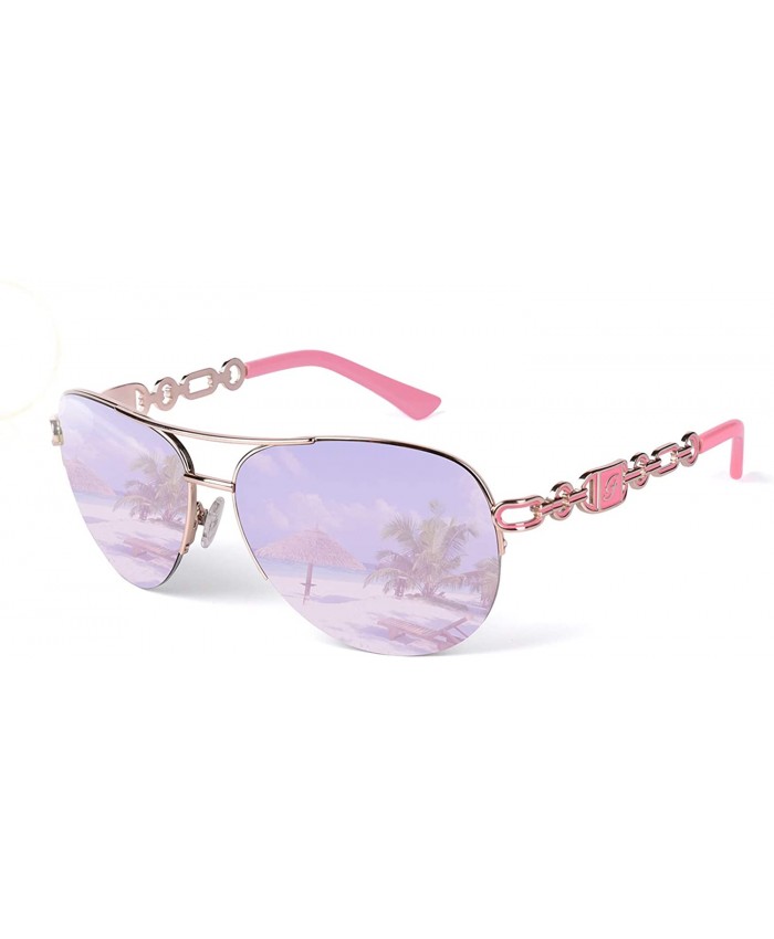 Aviator Sunglasses for Women Pink Mirrored Lens UV Protection Round Metal Frame Vintage Eyewear