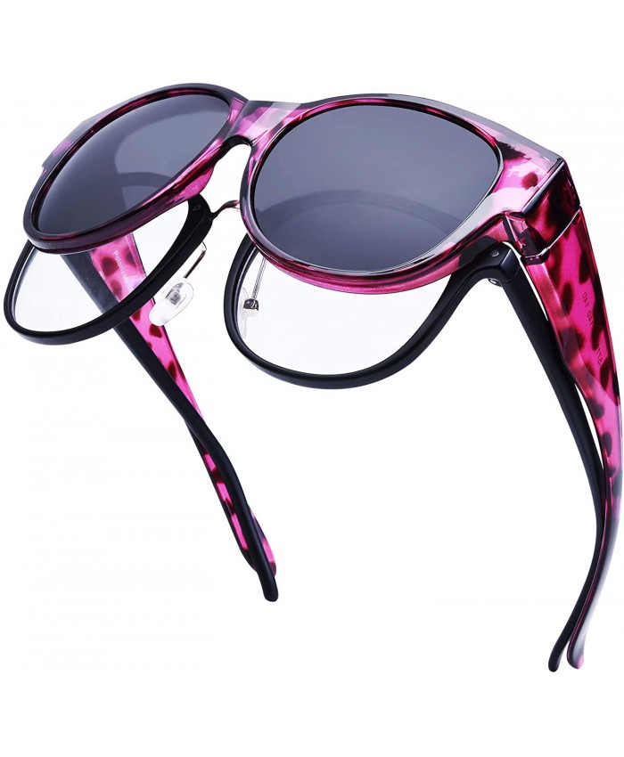 Br’Guras Oversized Polarized Fit over Sunglasses Over Prescription Glasses for Men and Women Purple leopard Black
