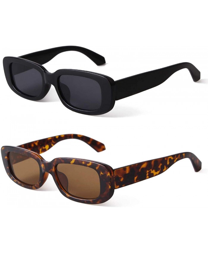 BUTABY Rectangle Sunglasses for Women Retro Driving Glasses 90’s Vintage Fashion Narrow Square Frame UV400 Protection Black & Tortoise