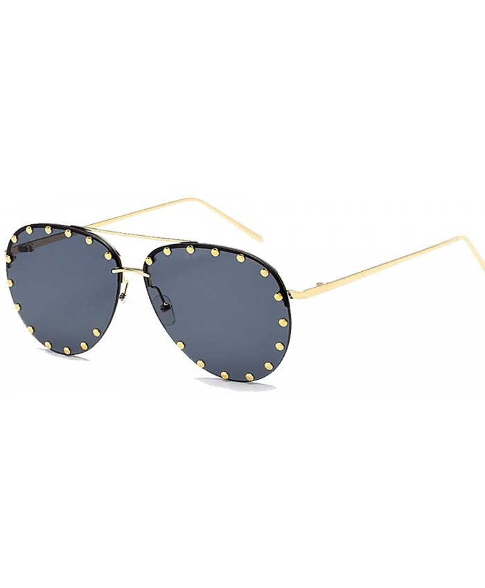 BVAGSS Women Rimless Oversized Sunglasses Colorful Lens Rivet Fashion WS027 Gold Frame Gray