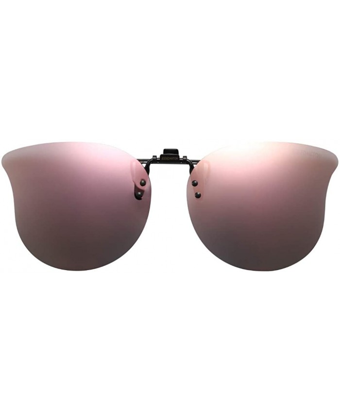 CAXMAN Polarized Cat Eye Clip On Sunglasses Over Prescription Glasses for Women UV Protection Flip Up Pink Mirrored Lens