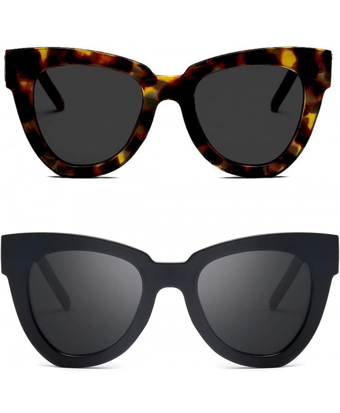 Dollger 2PCS Retro Cat Eye Sunglasses for Women Men Vintage Square Fashion Cateye Tortoise Sunglasses Leopard+BLACK