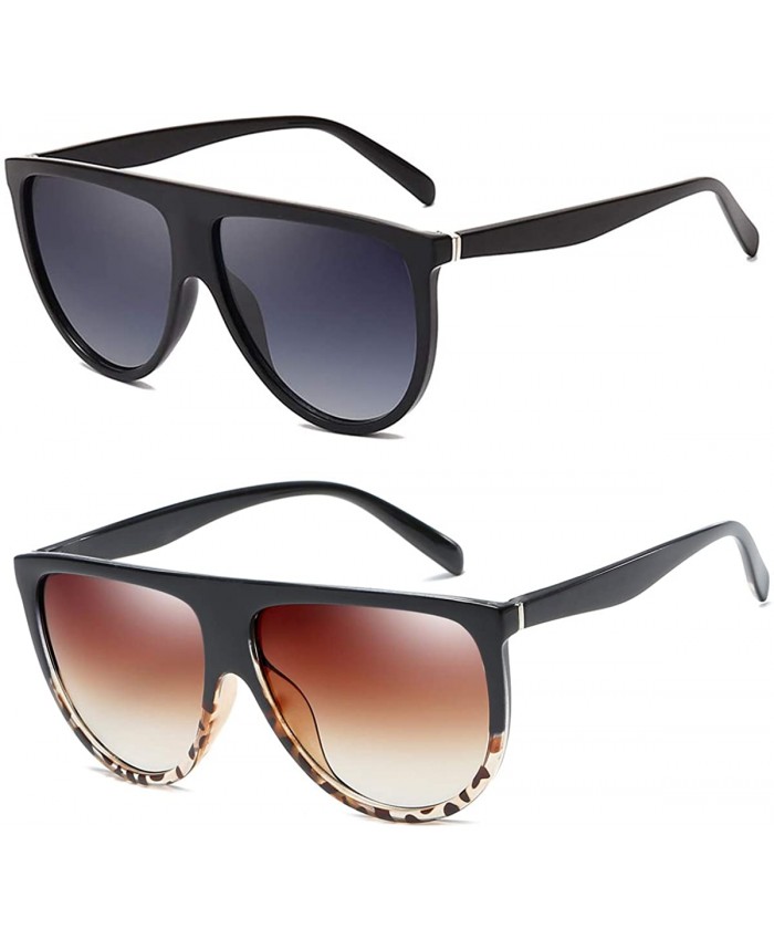Dollger Oversized Sunglasses for Women Men Flat Top Designer Fashion Retro Sunglasses Frame Shades Gradient Black+Leopard