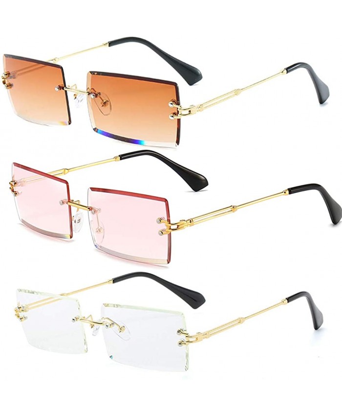 Dollger Rimless Rectangle Sunglasse For Women Men Frameless rimless glasses Trendy Retro 90s Sunglasses 3pcs