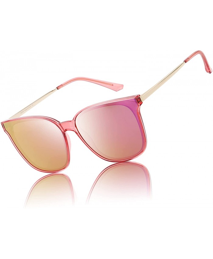 DUCO Vintage Round Polarized Retro Sunglasses for Women UV Protection W016 Transparent Pink