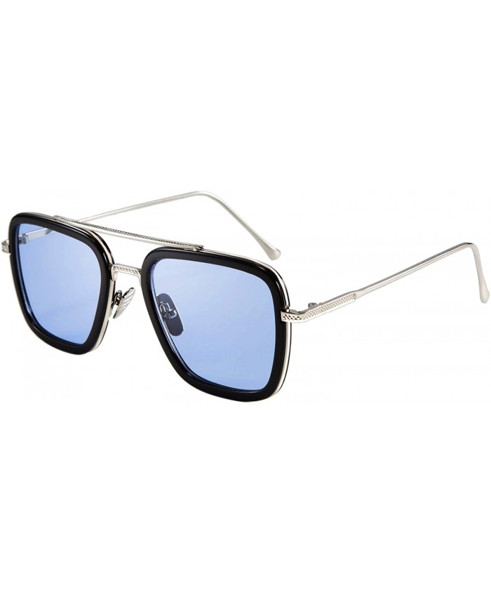 FEISEDY Retro Square Aviator Sunglasses Iron Man Tony Stark Sunglasses Trendy Downeyer Gradient Lens B2510 Blue Edith 54