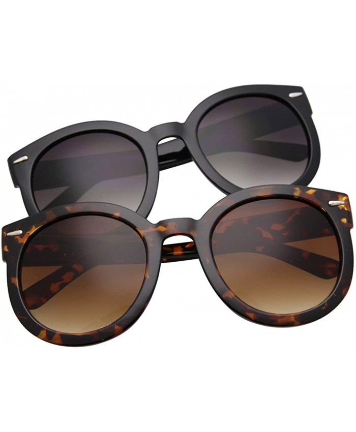 grinderPUNCH Women's Designer Inspired Mod Fashion Oversized Shaped Round Circle Sunglasses Large 2 Pack