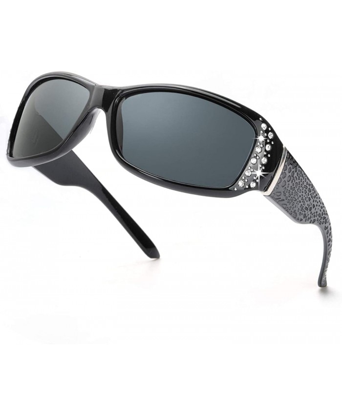 IGnaef Rhinestone Polarized Sunglasses for Women 100% UV400 Protection Driving Fishing Shopping Women sunglasses 1Black Frame Grey Polarized Lens