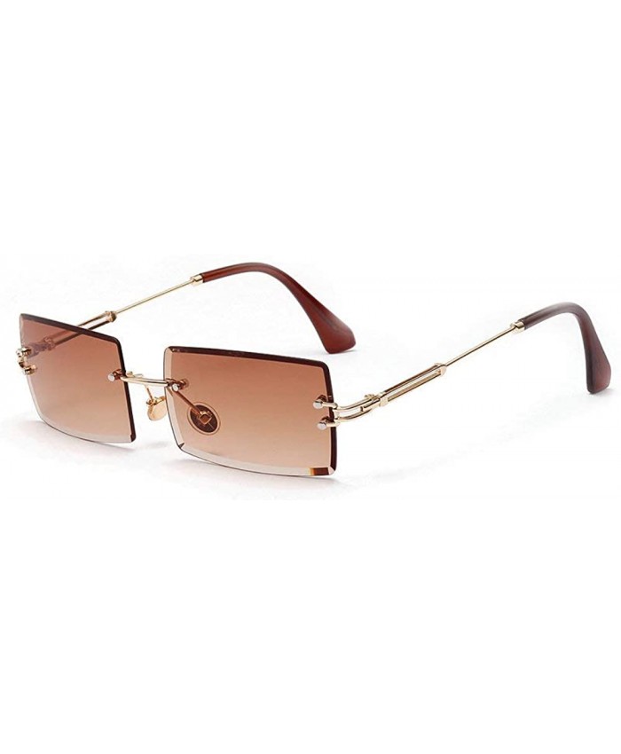 mincl Fashion Small Rectangle Sunglasses Women Ultralight Candy Color Rimless Ocean Sun Glasses tea