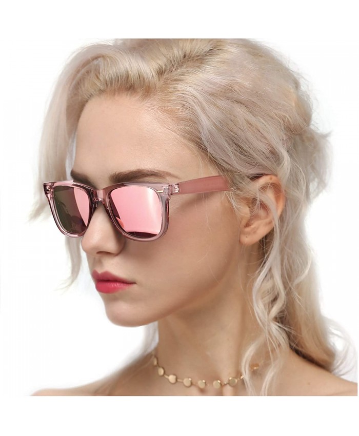 Myiaur Classic Sunglasses for Women Polarized Driving Anti Glare 100% UV Protection A Pink Frame Pink Mirrored Polarized Lens