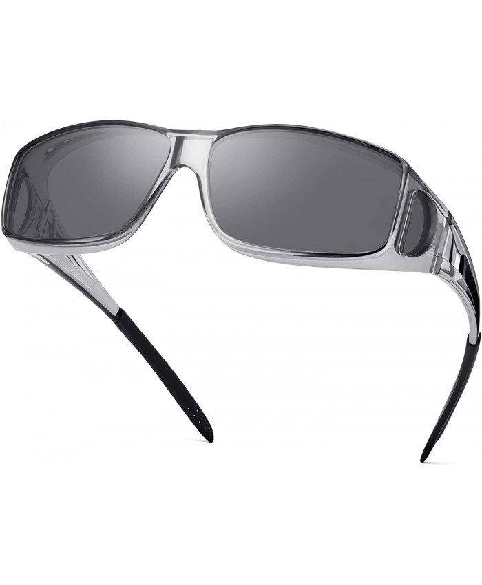 Polarized Sunglasses Fit Over Glasses for Men Women Wrap Around Sunglasses Over Prescription Glasses UV400 Protection Sunglasses Transparent Grey