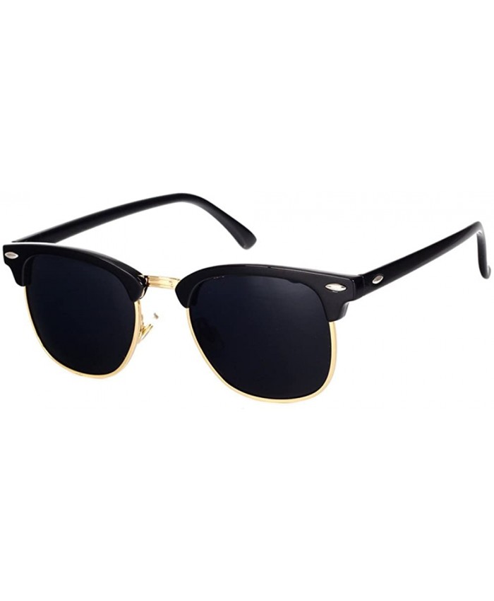 Pro Acme Classic Semi Rimless Polarized Sunglasses with Metal Rivets Black Gold Rimmed