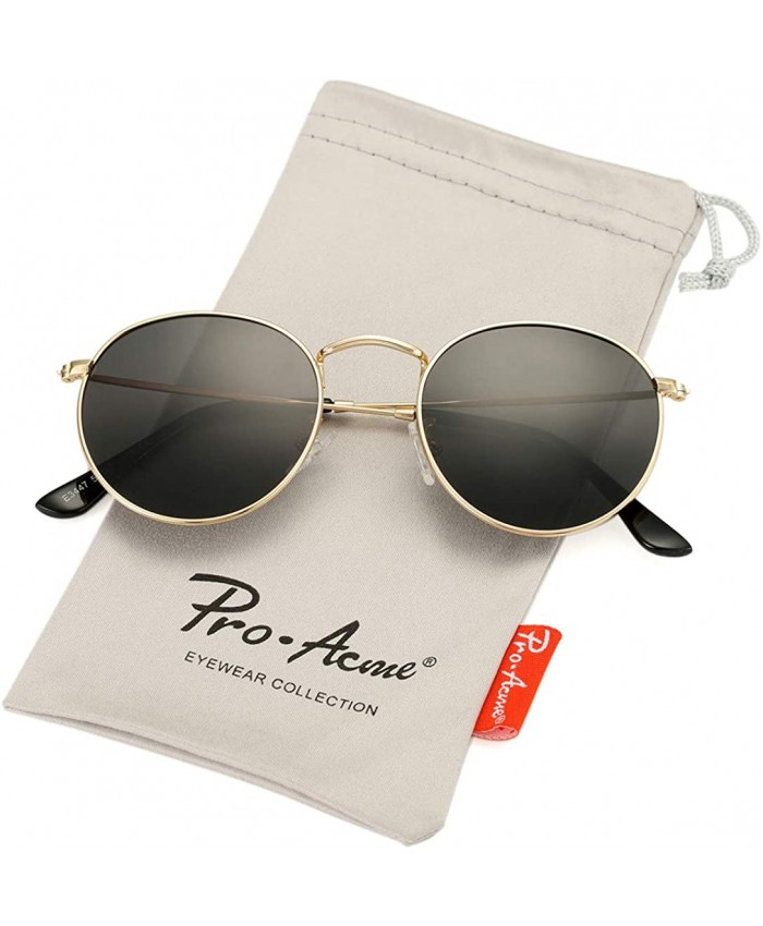Pro Acme Small Round Metal Polarized Sunglasses for Women Retro Designer Style Gold Frame Black Lens