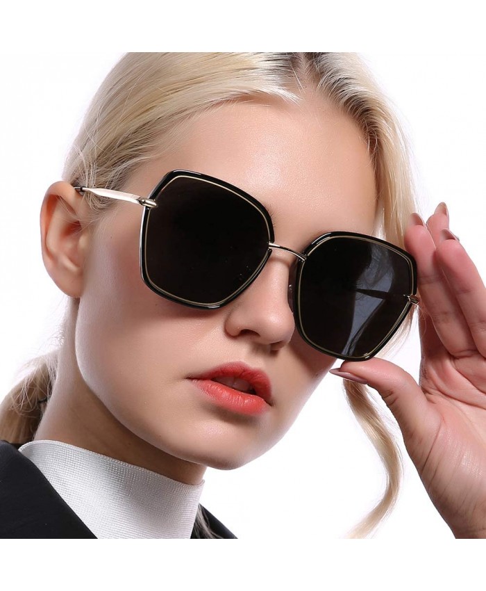 REBSUN Oversized Polarized Sunglasses for Women Polarized UV Protection Designer Fashion Black Square Big Sun Glasses Black Large