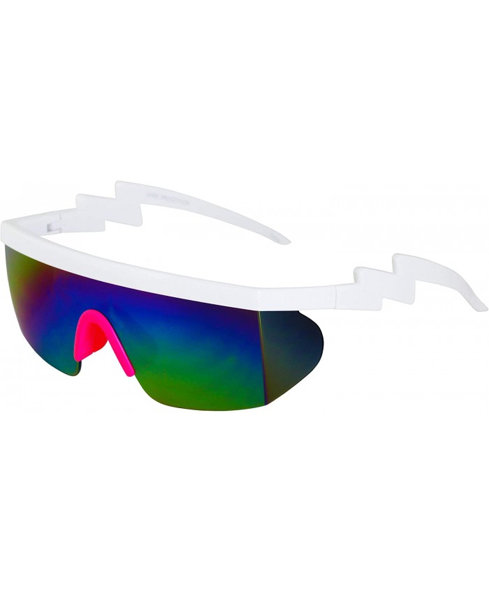 Semi Rimless Goggle Style Retro Rainbow Mirrored Lens ZigZag Sunglasses Rainbow Pink