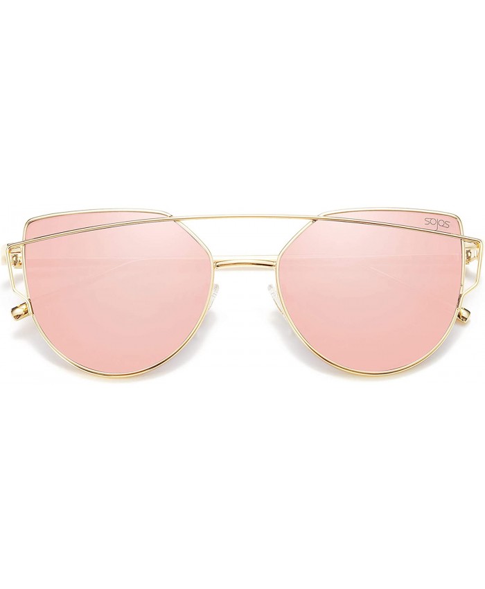 SOJOS Cat Eye Sunglasses for Women Fashion Designer Style Mirrored Lenses SJ1001 with Gold Pink