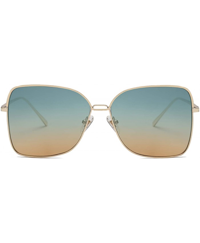 SOJOS Fashion Square Aviators Sunglasses for Women Flat Mirrored Lens SJ1082 with Gold Frame Gradient Green&Brown Lens