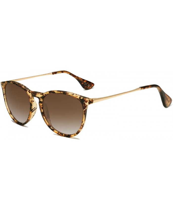 SOJOS Polarized Sunglasses for Women Men Round Classic Vintage Style TR90 SJ2091 with Matte Tortoise Frame Gradient Brown Lens