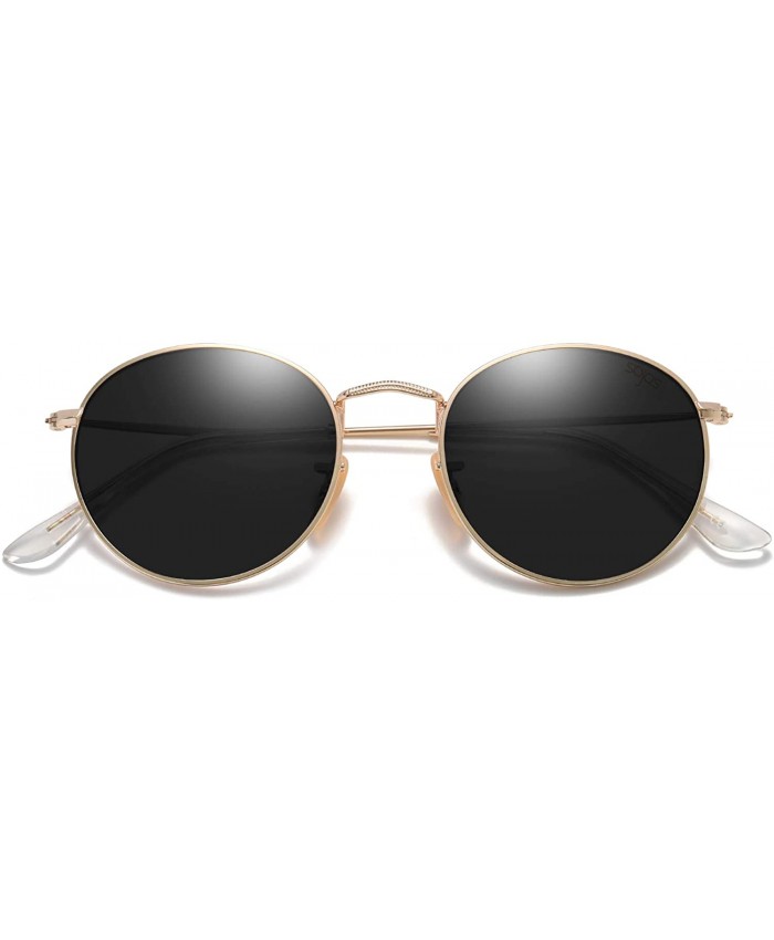 SOJOS Small Round Polarized Sunglasses for Women Men Classic Vintage Retro Shades UV400 SJ1014 Gold Grey