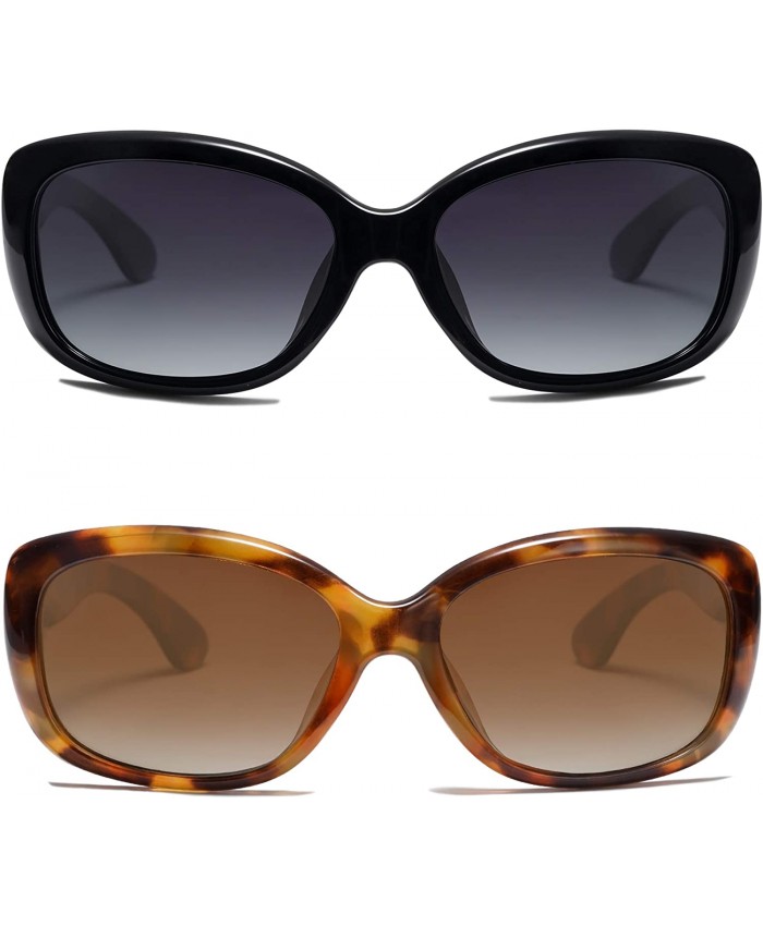 SOJOS Vintage Square Sunglasses for Women Polarized UV Protection Havana Frame SJ2111 Black+Tortoise 2 Pairs of Sunglasses