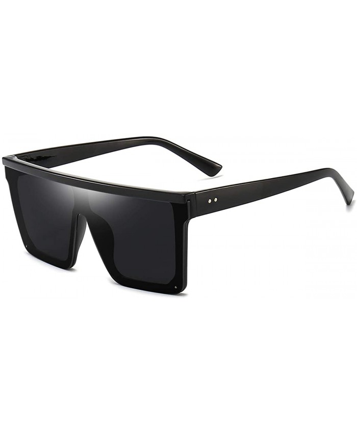 Square Oversized Sunglasses for Women Men Trendy Fashion Flat Top Big Black Frame Shades Dollger Black