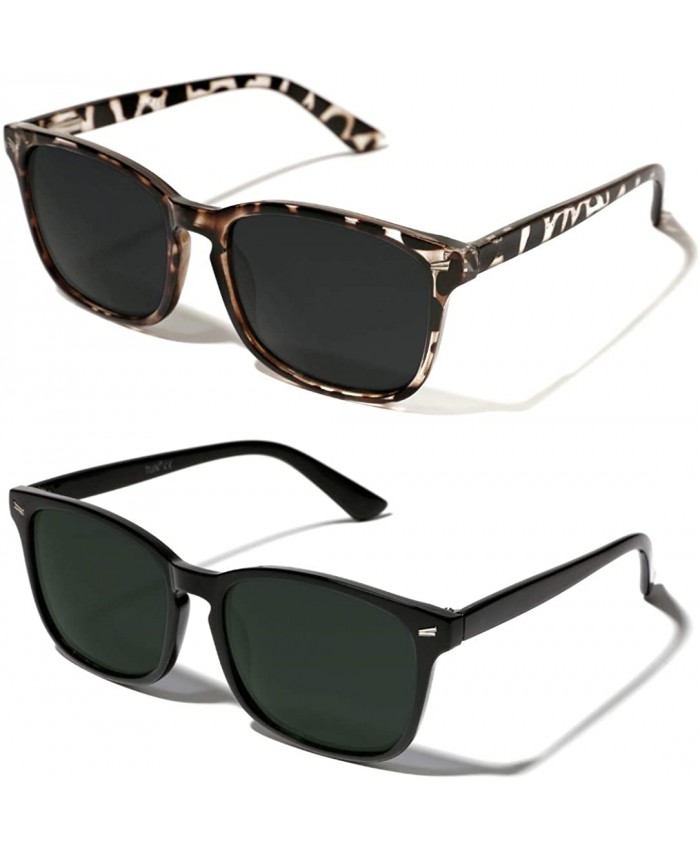 TIJN Polarized Sunglasses for Women Men Classic Trendy Stylish Sun Glasses 100% UV Protection 01-2packblackgreen lens+leopard