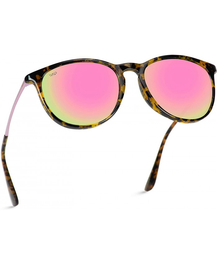 WearMe Pro - Round Retro Polarized Lens Classic Sunglasses for Women Tortoise Frame Mirror Pink Lens