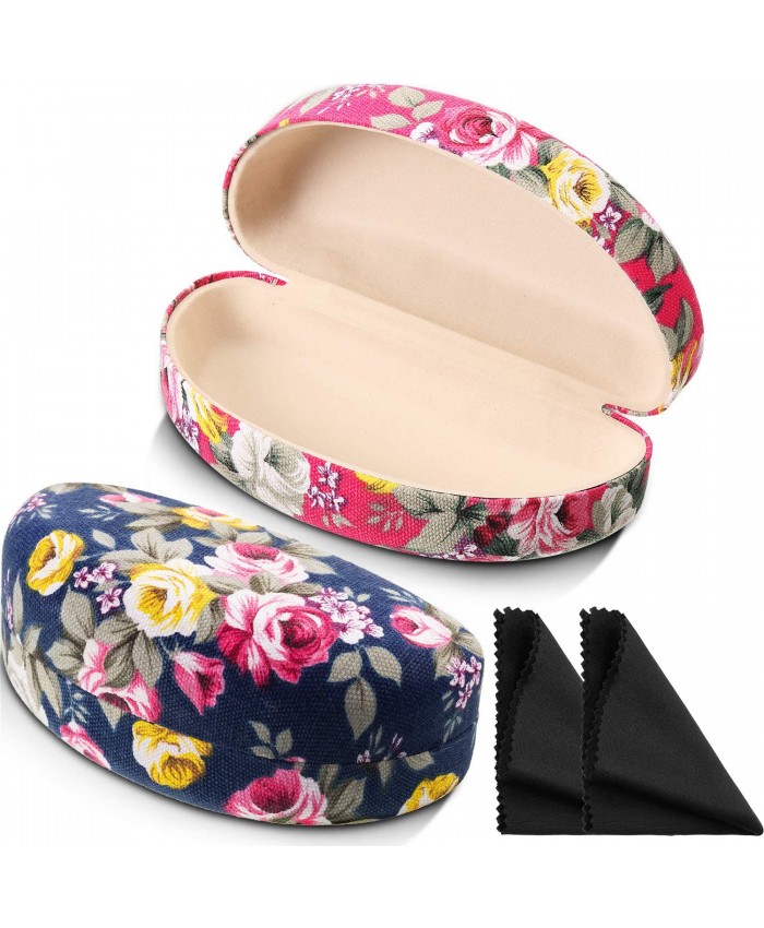 2 Pieces Oversized Hard Shell Sunglasses Case Spectacle Case Box Portable Hard Eyeglass Case Fabrics Floral Eyeglass Case with Clean Cloth at  Women’s Clothing store
