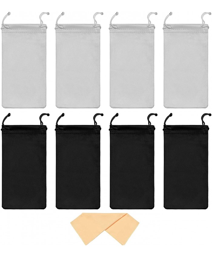 8 Pieces Sunglasses Pouches with Soft Slim Glasses Cleaning Cloth Portable Drawstring Microfiber Eyeglass Storage Bags Black Gray at  Women’s Clothing store