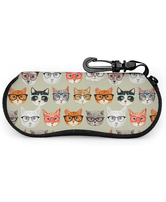 BLUBLU Cat with glasses Sunglasses Soft Case with Belt Clip Ultra Light Portable Glasses Case Neoprene Zipper Eyeglass Bag at  Women’s Clothing store