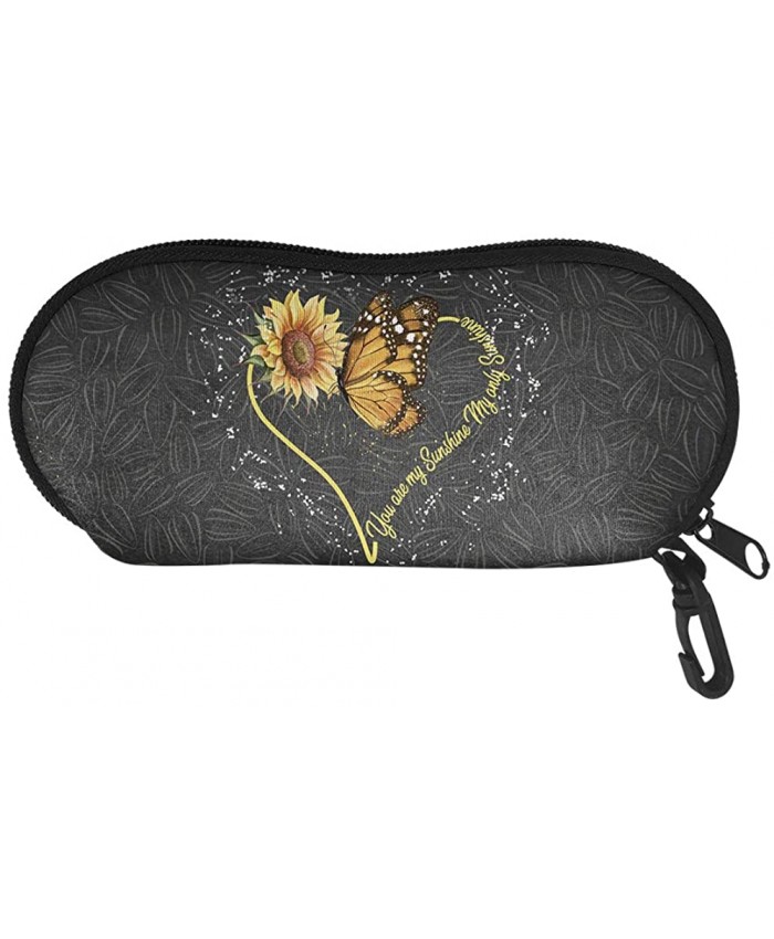 JOAIFO Sunflower in Black Print Glass Case Super Light Neoprene Zipper Eyeglass Case with Hook Portable Sunglasses Bag Spectacle Pouch for Lady at  Women’s Clothing store