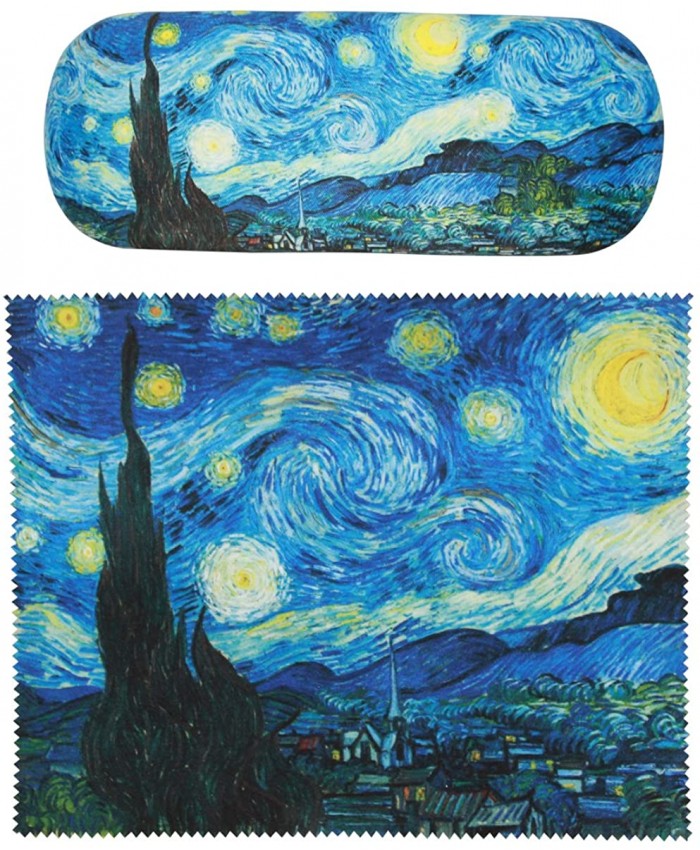 Vincent Van Gogh Starry Night Art premium quality eyeglass case and matching microfiber eyeglasses cleaning cloth Starry night at Women’s Clothing store