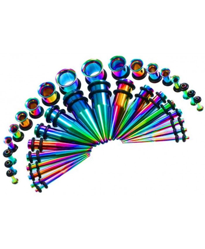 36PCS Ear Gauge Stretching Kit Stainless Steel Tapers and Plugs Set Eyelet 14G-00G Body Piercing Jewelry Rainbow