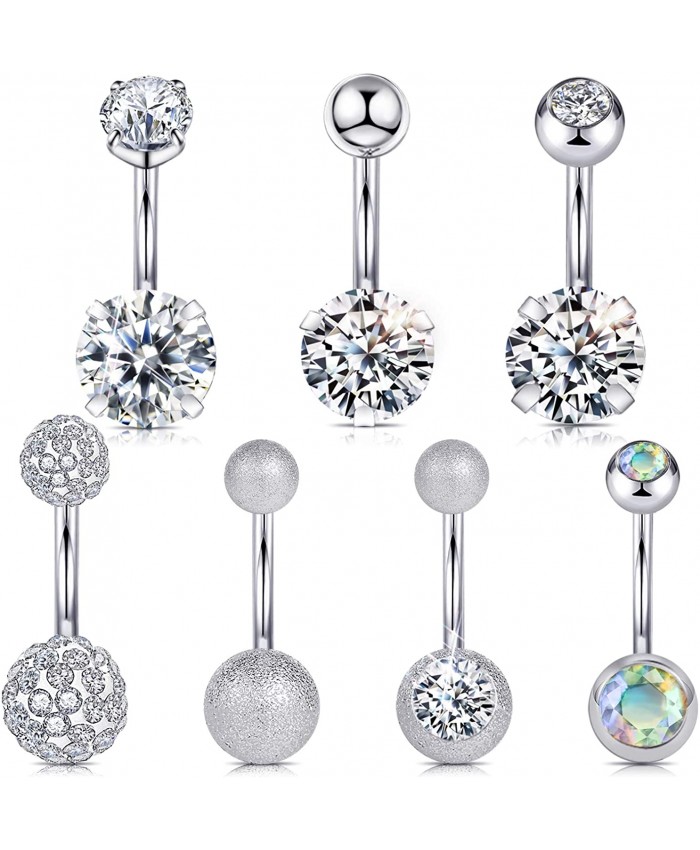 7Pcs Belly Button Rings for Women Girl Surgical Steel CZ Belly Rings