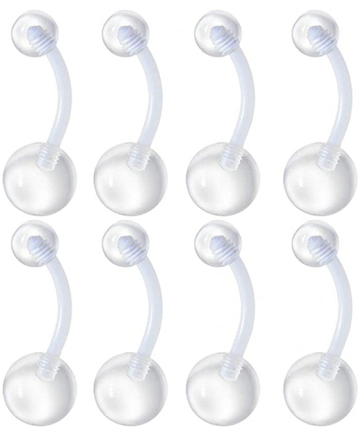 CrazyPiercing Transparent 14 Gauge Clear Acrylic Belly Button Ring Retainer 8 PCS