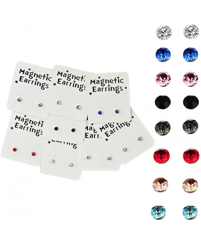 Emivery 3mm Crystal Magnetic Stud Earring Magnet Nose Ear Lip Stud Non Piercing Tragus Nose Stud 8 Pairs Pack 8 Pairs Multi