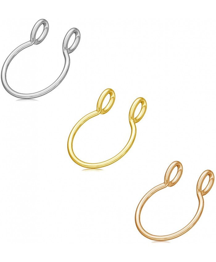 Fake Septum Nose Ring Fake Nose Rings 20g Hoop Nose Ring Gold Rose Gold Silver 8mm Non Pierced Clip Nose Ring Faux Body Piercing Jewelry for Women Men 3 Pcs