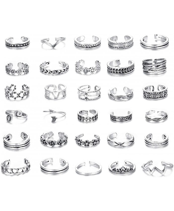 Finrezio 30PCS Open Toe Rings Set for Women Girls Knuckle Ring Vintage Retro Finger Ring