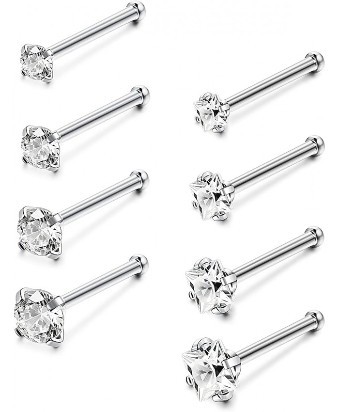 Jstyle 20G 8 Pcs a Set Stainless Steel Nose Rings Studs Piercing Body Jewelry 1.5mm 2mm 2.5mm 3mm S
