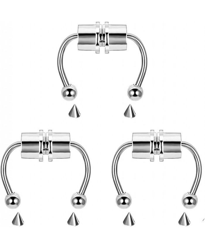 Magnetic Septum Fakes Nose Rings Horseshoe Nose Rings Hoops 316L Stainless Steel Reusable Nose Cuff Non Piercing For Women Men Steel 3 Pcs With Replace Spikes